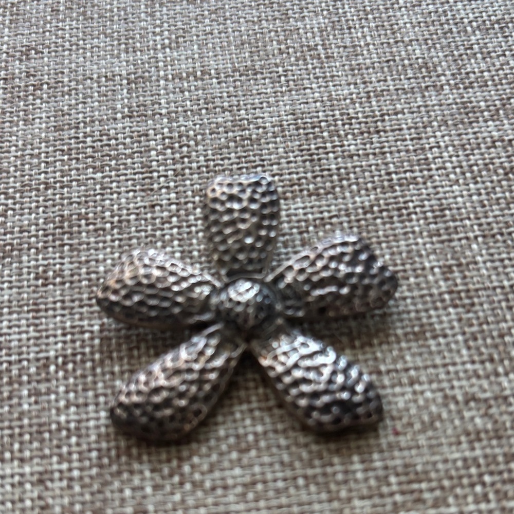 Silver Textured Flower Brooch